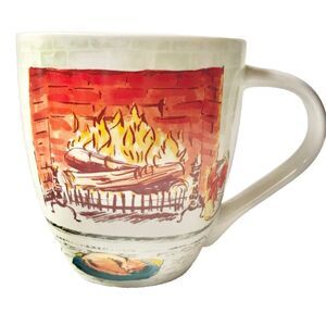 Vtg Cozy Cat Fireplace Ceramic Coffee Cup Mug Eaton Fine Dining Ginger Tabby